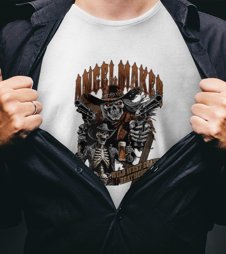 AngelMaker Wild West Coast Deathcore Skeleton Gunslinger Violence T-Shirt