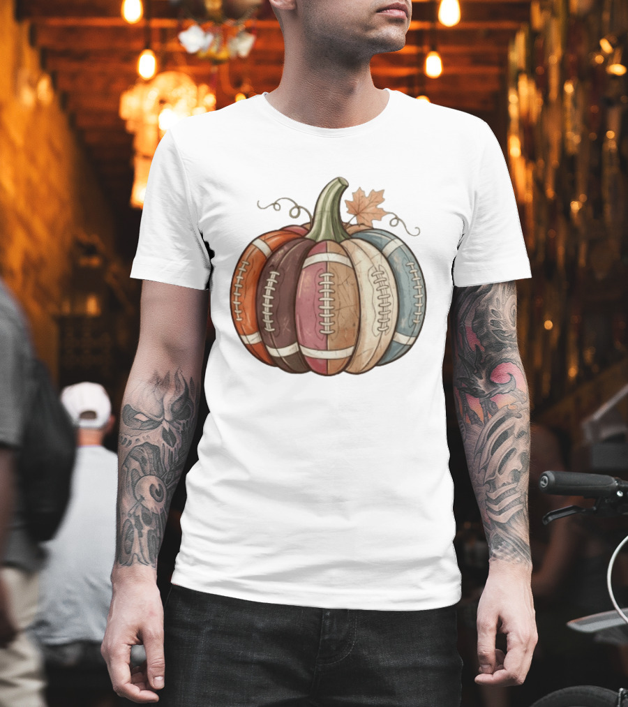 Football Pumpkin Fall Autumn Sports Harvest Season Decor T-Shirt
