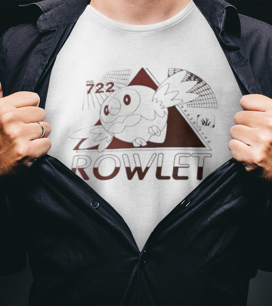 Rowlet 722 Grass Type Pokémon Triangular Art Featuring Iconic Owl T-Shirt
