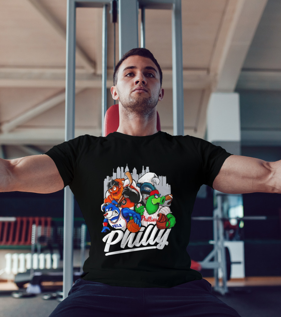 Philly Sports Mascots Gritty Swoop Phanatic Franklin Collage 2026 T-Shirt