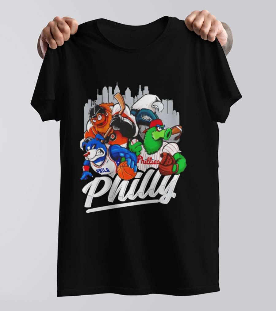 Philly Sports Mascots Gritty Swoop Phanatic Franklin Collage 2026 T-Shirt