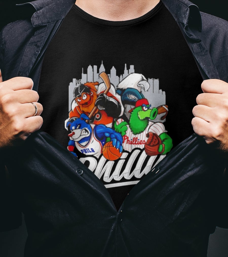 Philly Sports Mascots Gritty Swoop Phanatic Franklin Collage 2026 T-Shirt