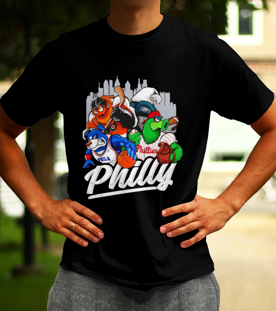 Philly Sports Mascots Gritty Swoop Phanatic Franklin Collage 2026 T-Shirt