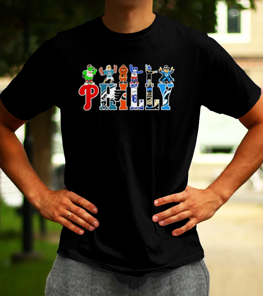 Philly Mascots 2026 Phillies Eagles Flyers Sixers Union Phanatic Gritty Swoop Franklin Fang T-Shirt