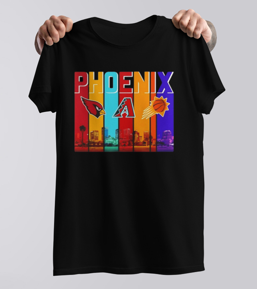 Phoenix Cardinals Diamondbacks Suns Skyline Sports Logos T-Shirt