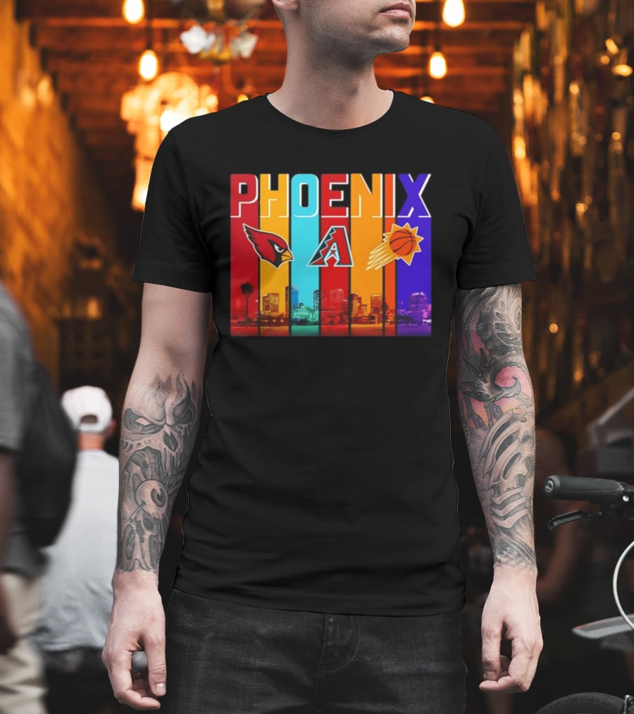 Phoenix Cardinals Diamondbacks Suns Skyline Sports Logos T-Shirt