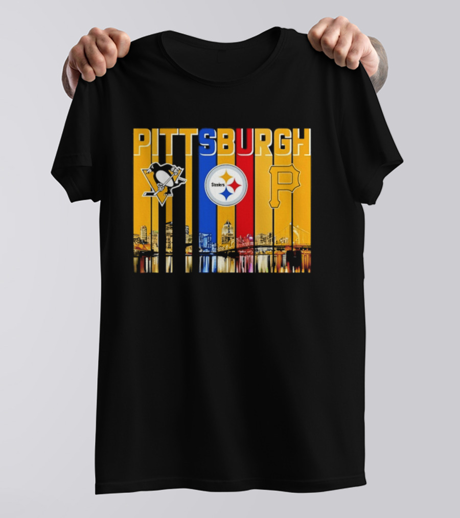 Pittsburgh Penguins Steelers Pirates City Skyline 2026 Sports Teams T-Shirt