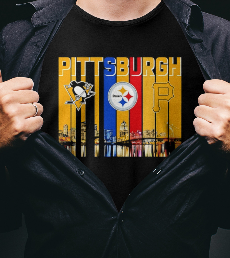 Pittsburgh Penguins Steelers Pirates City Skyline 2026 Sports Teams T-Shirt