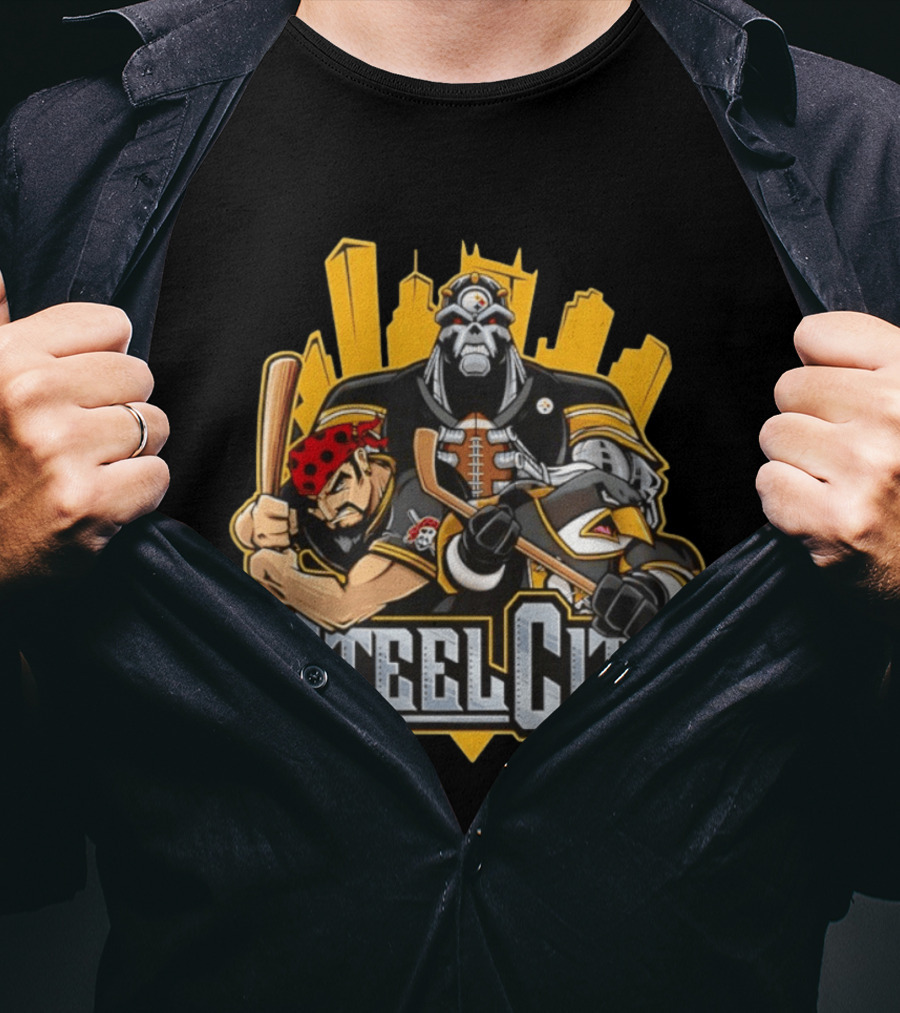 Steel City Pittsburgh Steelers Pirates Penguins Collage 2026 T-Shirt