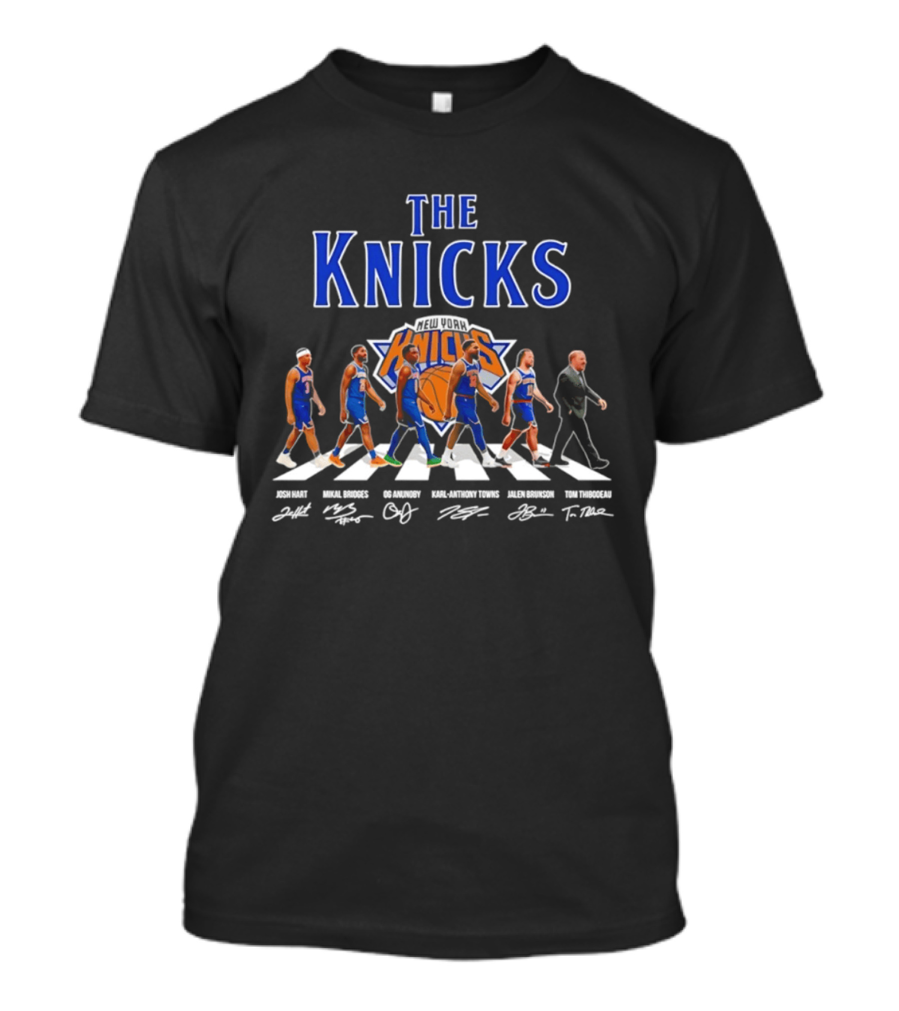 The Knicks Josh Hart Mikal Bridges OG Anunoby Karl Anthony Towns Jalen Brunson Tom Thibodeau Signatures Walking Knickerbockers T-Shirt