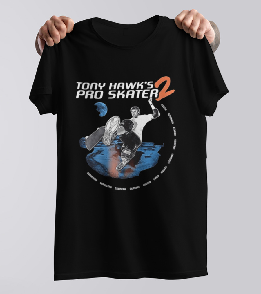Tony Hawk's Pro Skater 2 Hawk's Back With New Technology New Pros And New Tracks 2 Sided Flip McTwist Skateboarding Legends T-Shirt