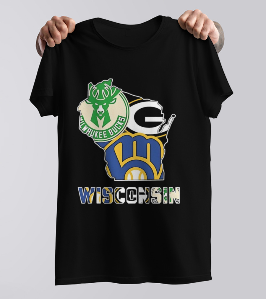Milwaukee Bucks Green Bay Packers Milwaukee Brewers Wisconsin Map T-Shirt