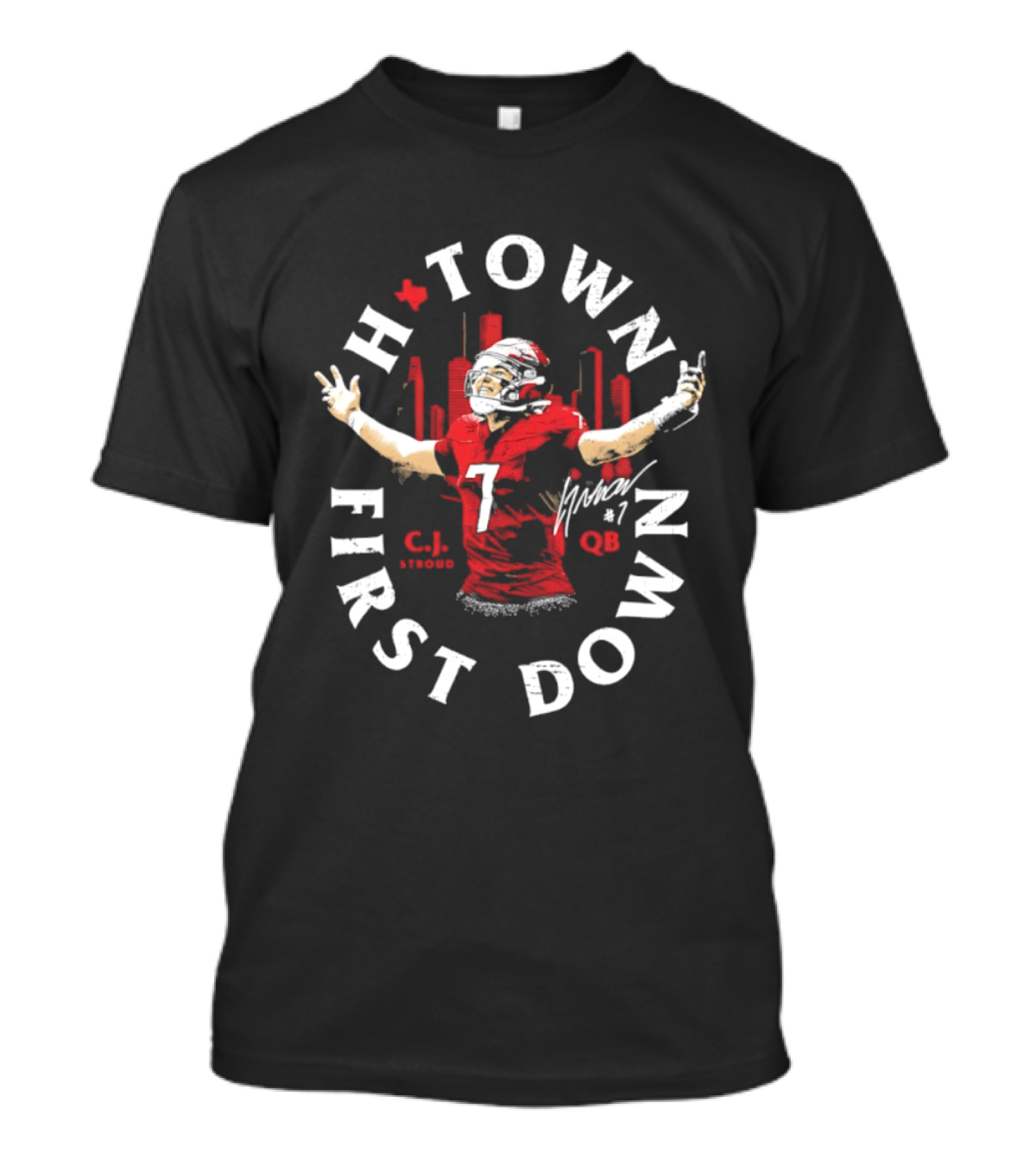 C.J. Stroud QB 7 Houston Texans H Town First Down T-Shirt