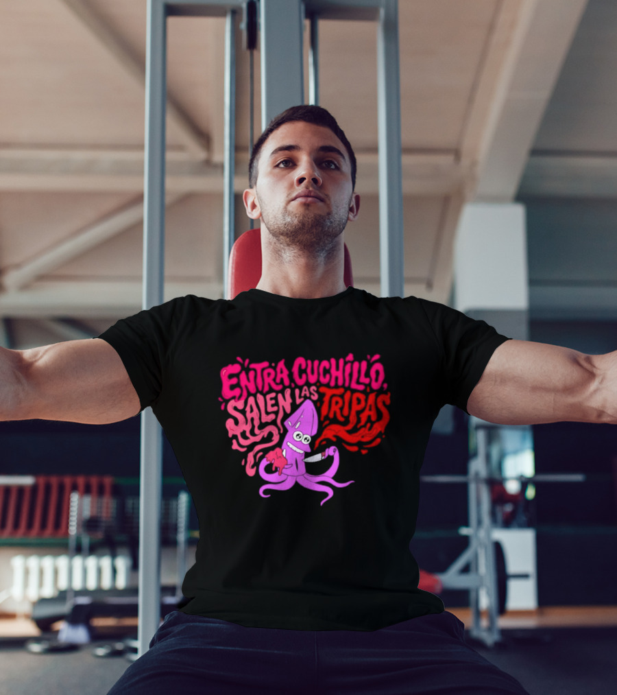 Entra Cuchillo Salen Las Tripas Squid Cartoon Knife Fun T-Shirt