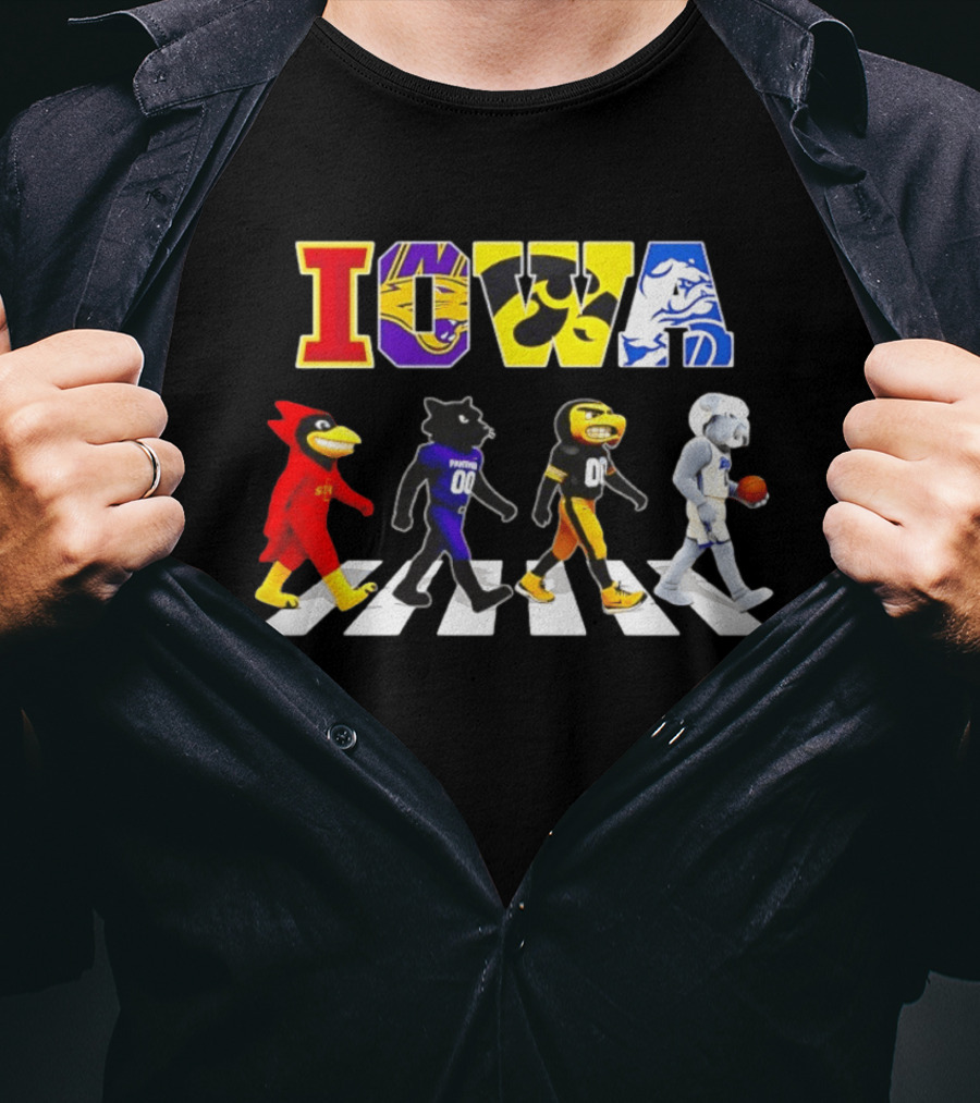 Iowa Mascots Abbey Road 2026 Cyclones Panthers Hawkeyes Bulldogs T-Shirt