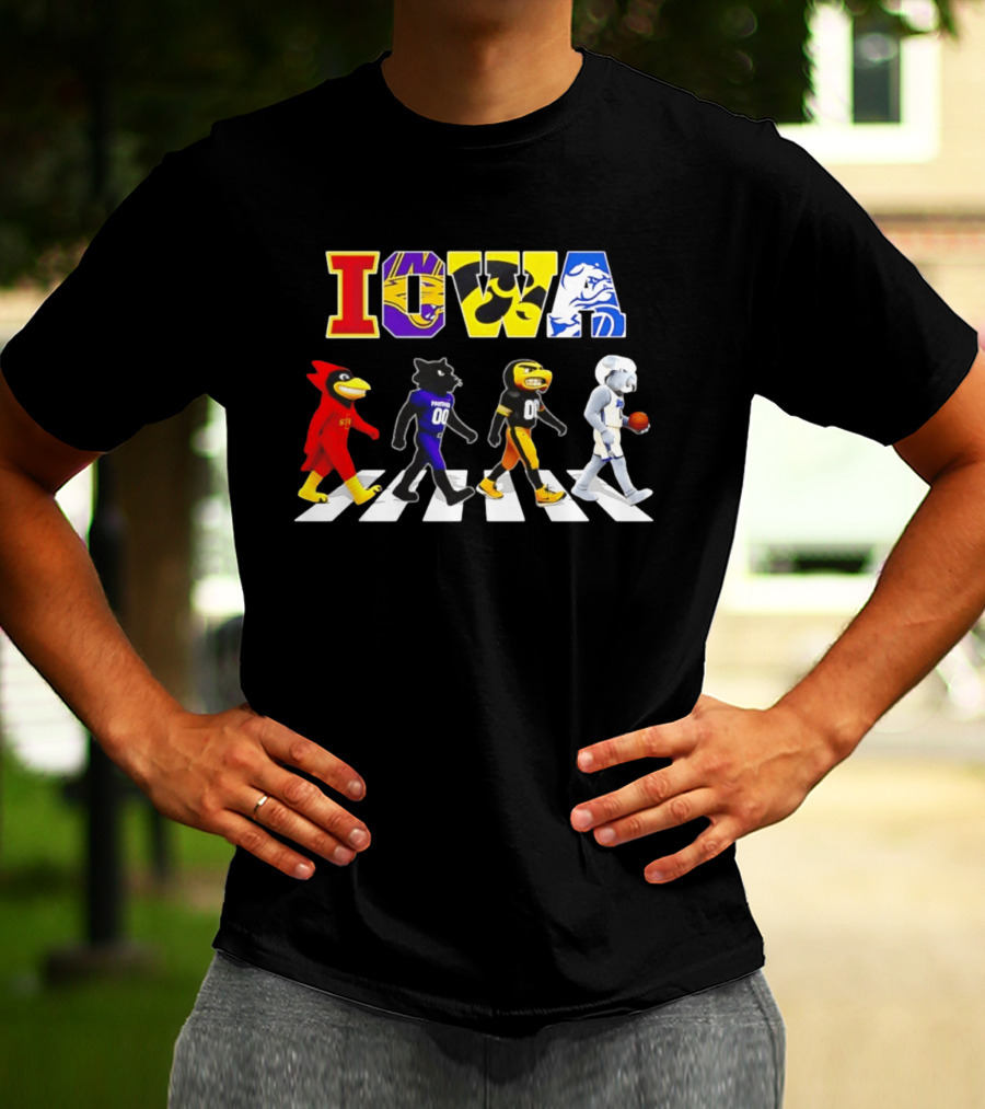 Iowa Mascots Abbey Road 2026 Cyclones Panthers Hawkeyes Bulldogs T-Shirt