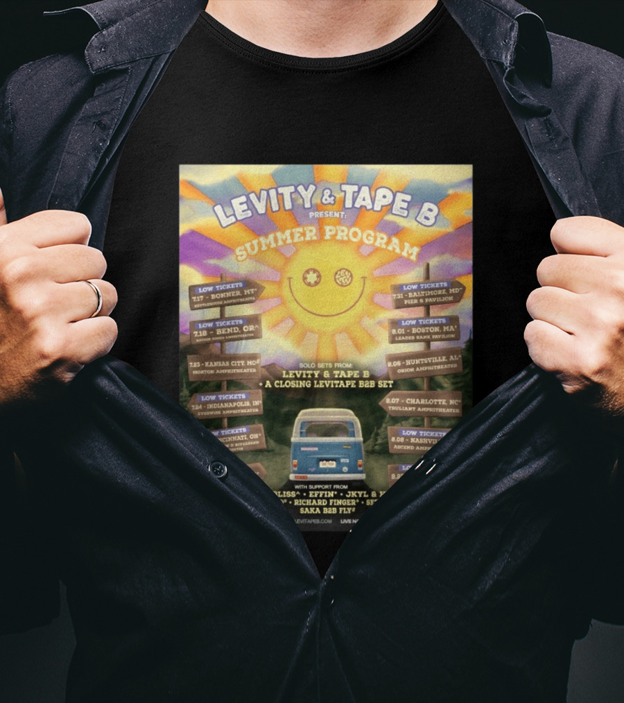 Levity & Tape B Summer Program 2026 Tour Dates Featuring Levitate B2B Set With Canabliss Effin Jkyl & Hyde T-Shirt