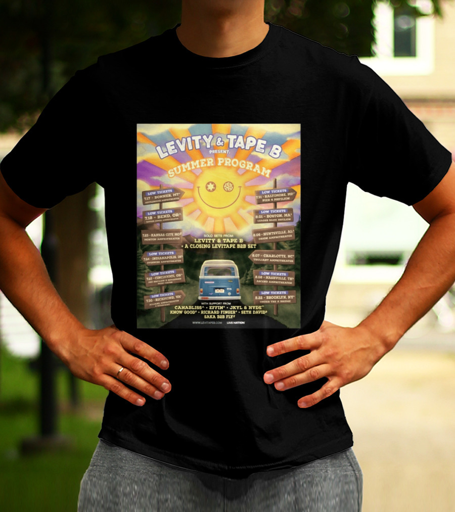 Levity & Tape B Summer Program 2026 Tour Dates Featuring Levitate B2B Set With Canabliss Effin Jkyl & Hyde T-Shirt