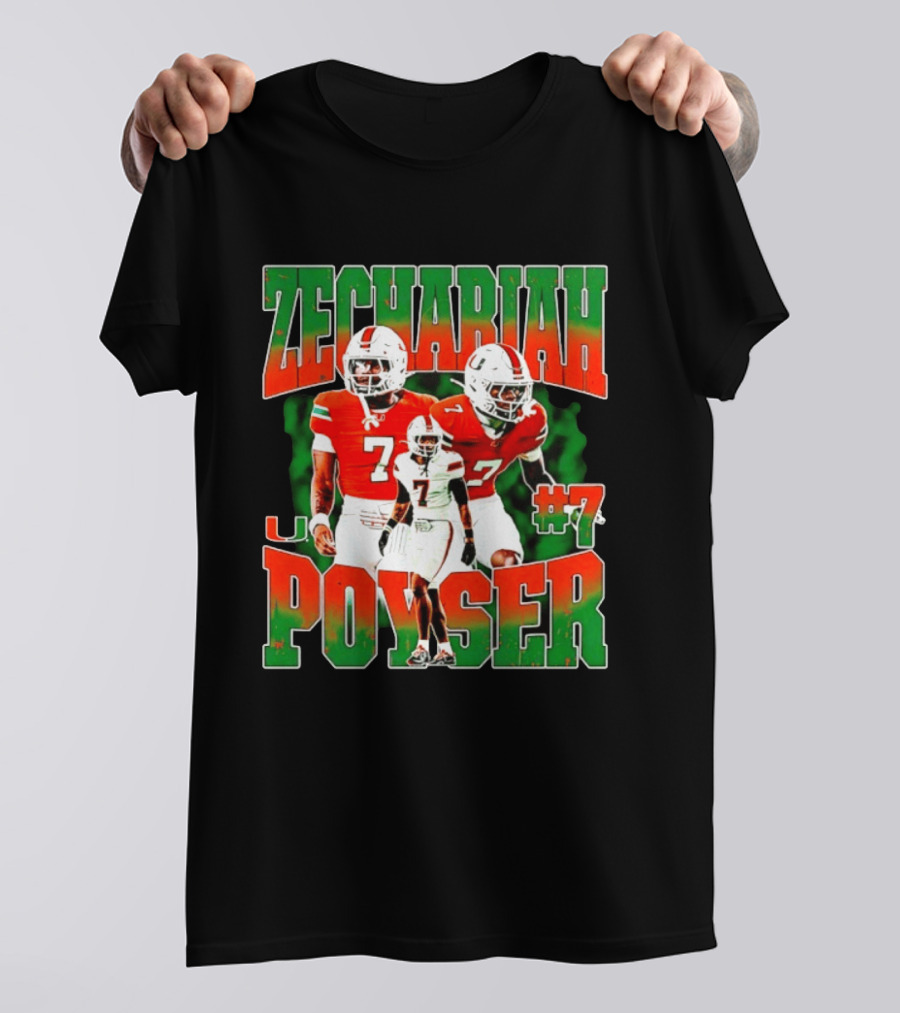 Zechariah Poyser #7 Miami Hurricanes Football Player NCAA T-Shirt