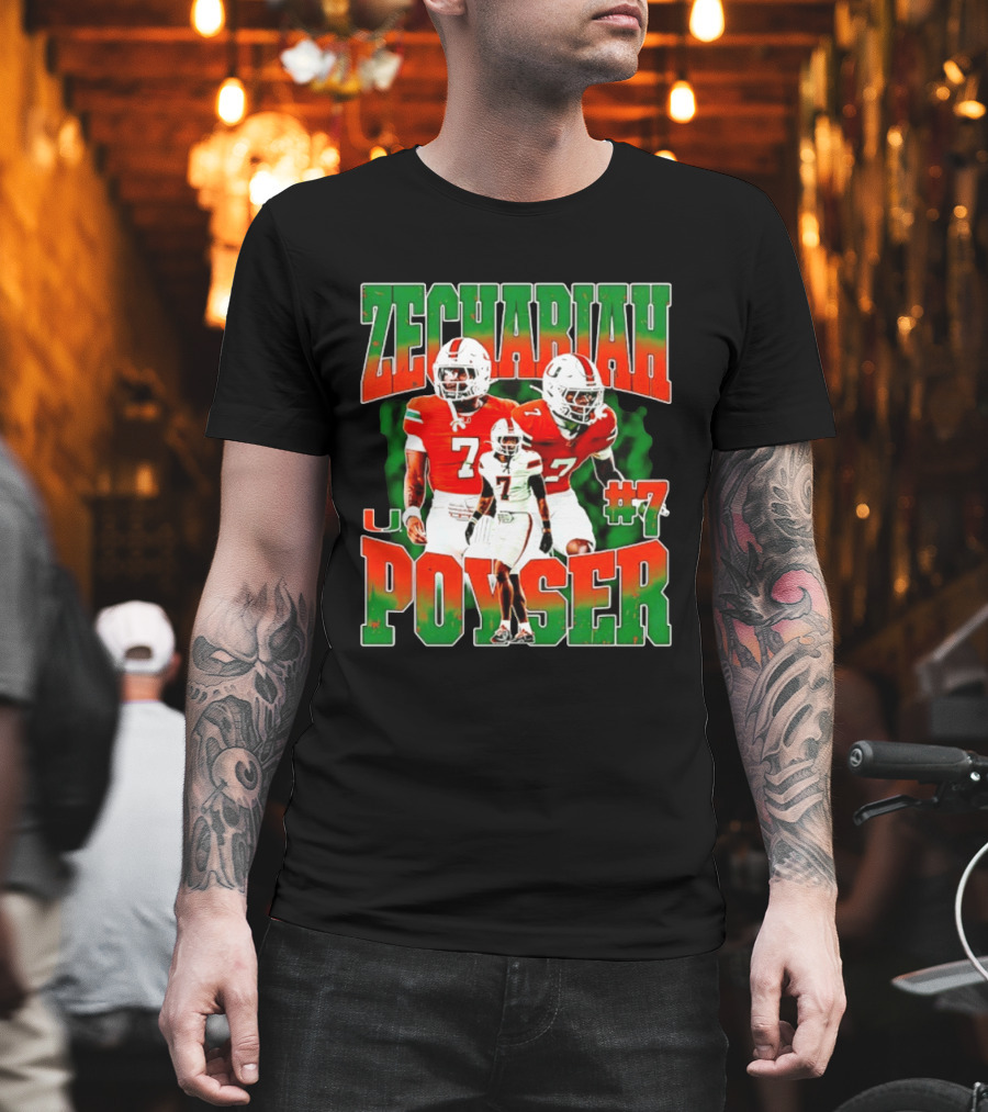 Zechariah Poyser #7 Miami Hurricanes Football Player NCAA T-Shirt