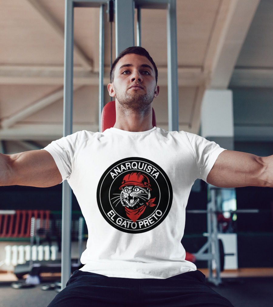 ANARQUISTA EL GATO PRETO Red Bandana Helmet Cat Meme T-Shirt