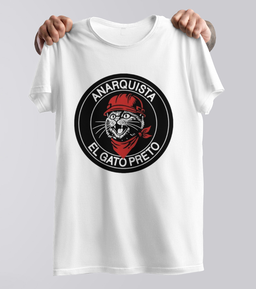 ANARQUISTA EL GATO PRETO Red Bandana Helmet Cat Meme T-Shirt