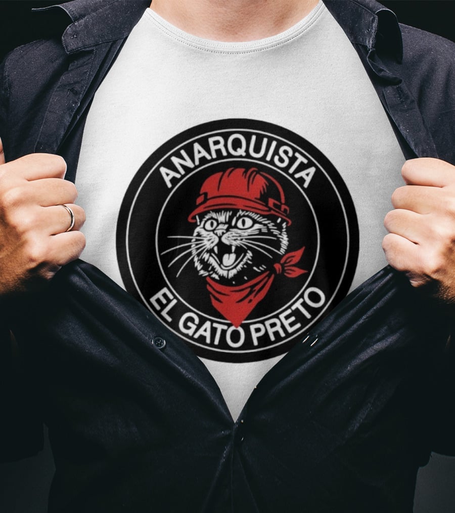 ANARQUISTA EL GATO PRETO Red Bandana Helmet Cat Meme T-Shirt