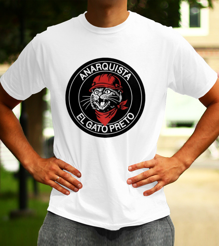 ANARQUISTA EL GATO PRETO Red Bandana Helmet Cat Meme T-Shirt