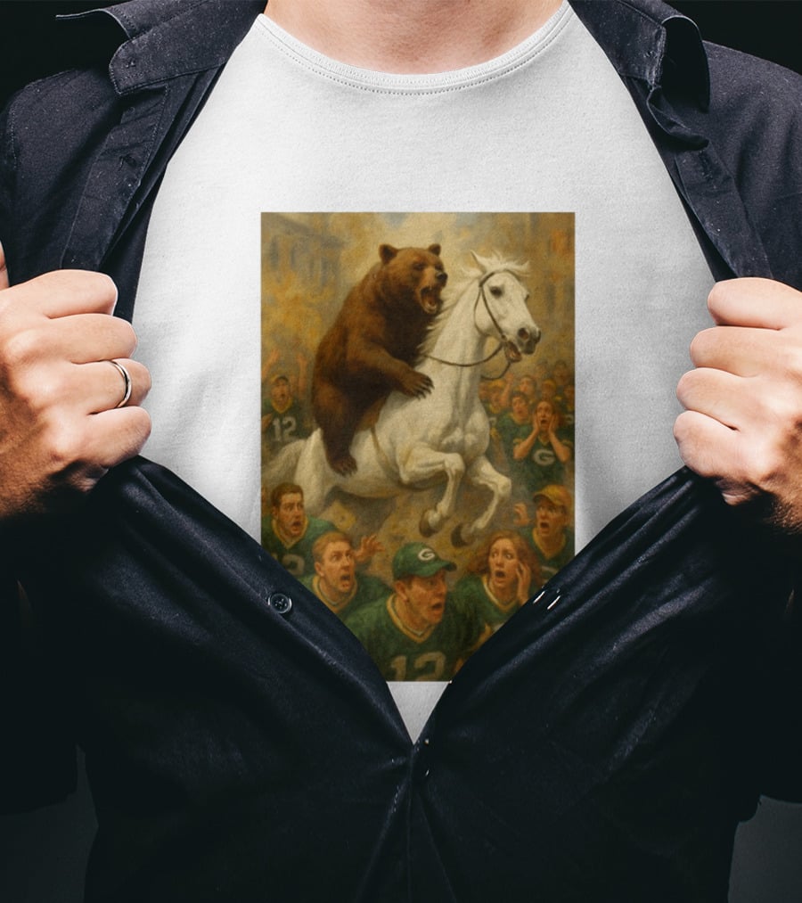 Bear Riding Horse Surprising Green Bay Packers Fans NFL Humor T-Shirt