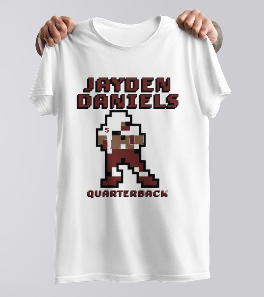 Jayden Daniels 5 Washington Commanders Quarterback Pixel T-Shirt