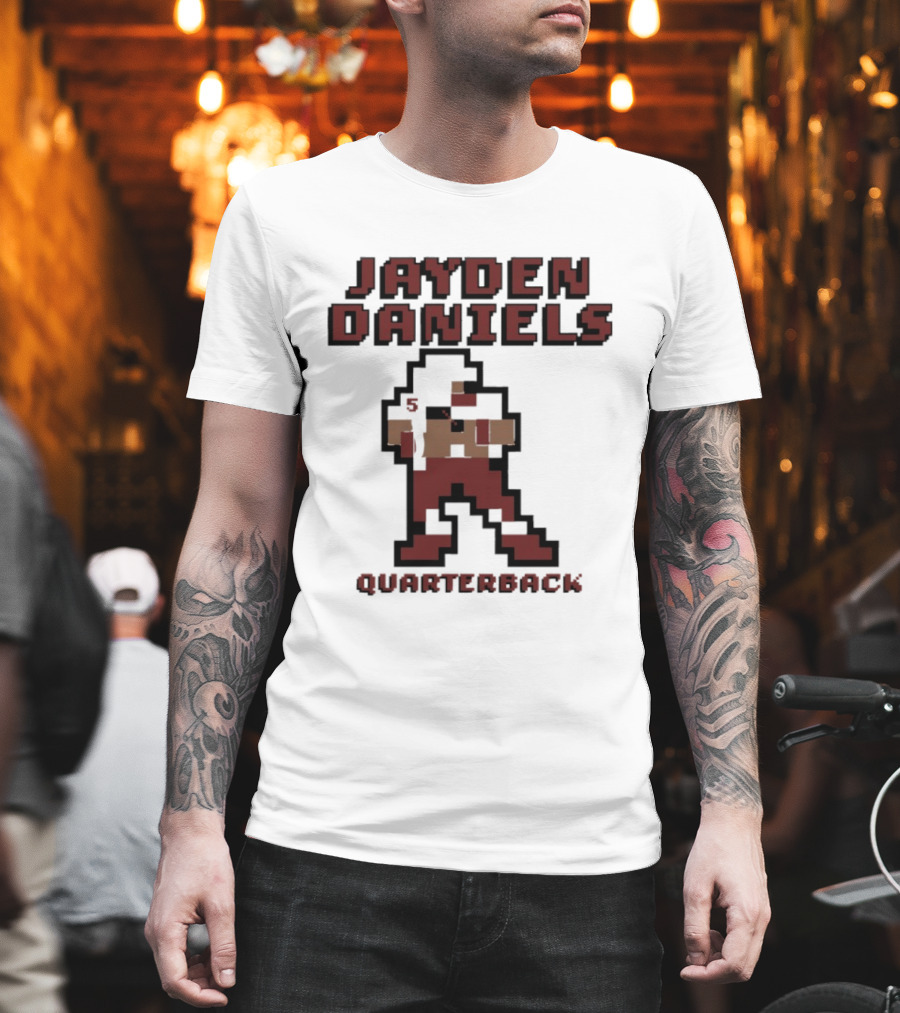 Jayden Daniels 5 Washington Commanders Quarterback Pixel T-Shirt