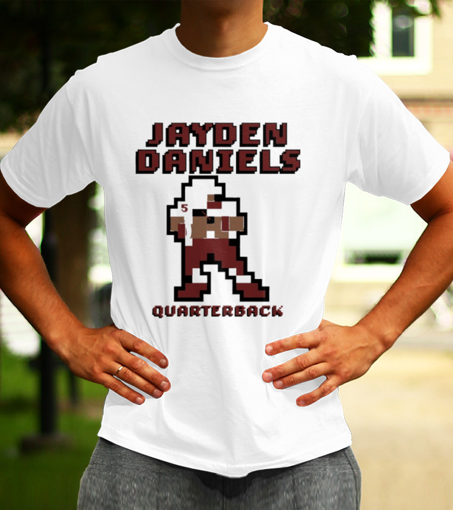 Jayden Daniels 5 Washington Commanders Quarterback Pixel T-Shirt