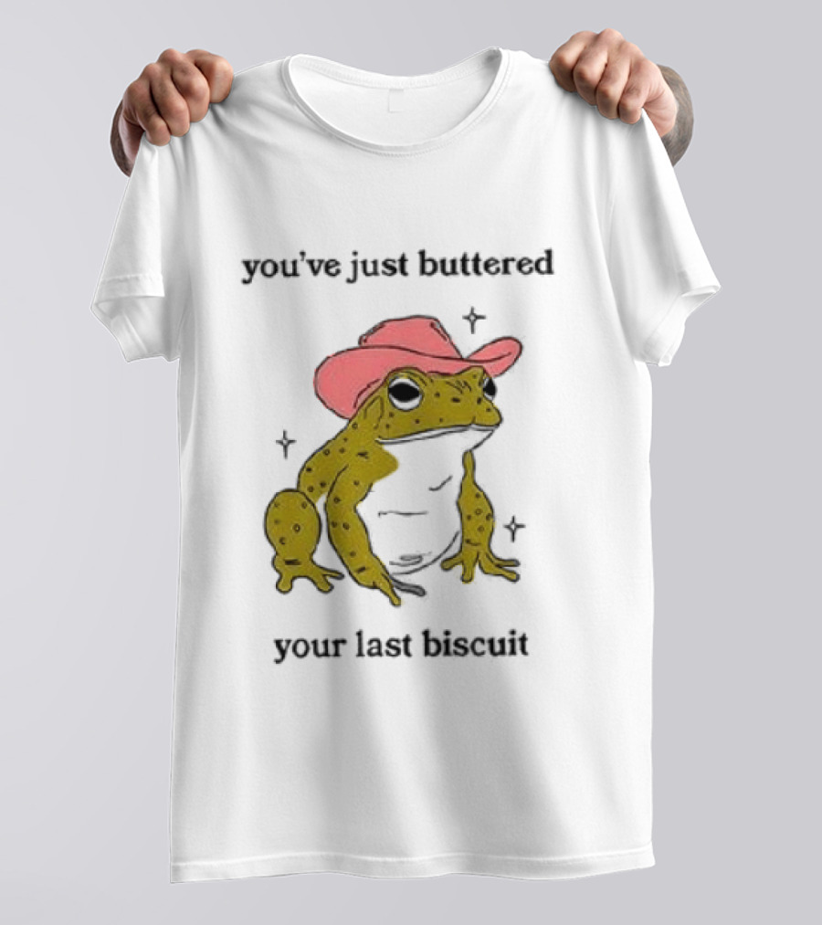 Cowboy Frog You've Just Buttered Your Last Biscuit Pink Hat T-Shirt