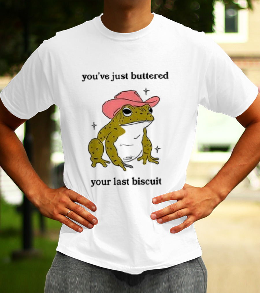 Cowboy Frog You've Just Buttered Your Last Biscuit Pink Hat T-Shirt