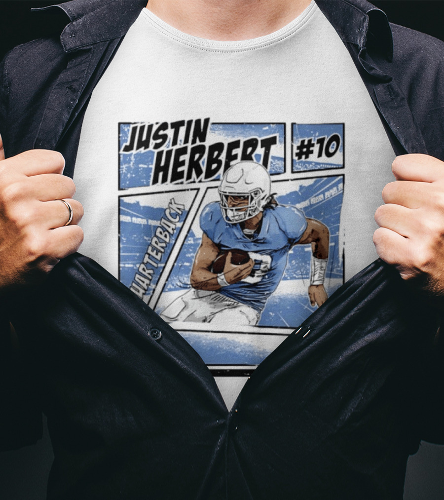 Justin Herbert #10 Quarterback Los Angeles Chargers Comic T-Shirt