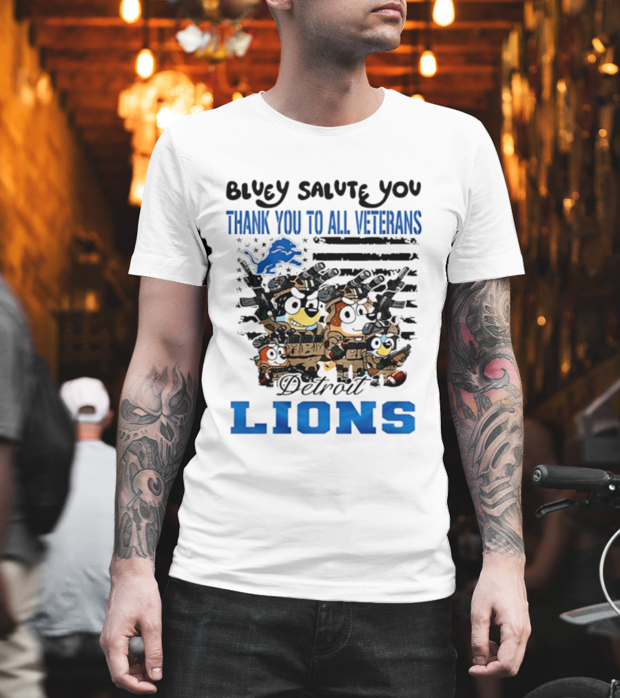 Bluey Salute You Thank You To All Veterans Detroit Lions T-Shirt