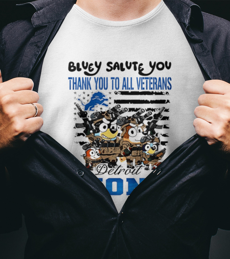 Bluey Salute You Thank You To All Veterans Detroit Lions T-Shirt