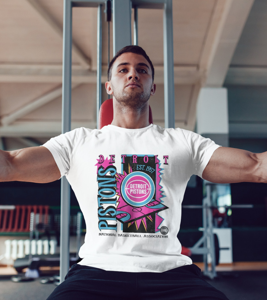 Detroit Pistons 1957 Est. Neon National Basketball Association Court T-Shirt