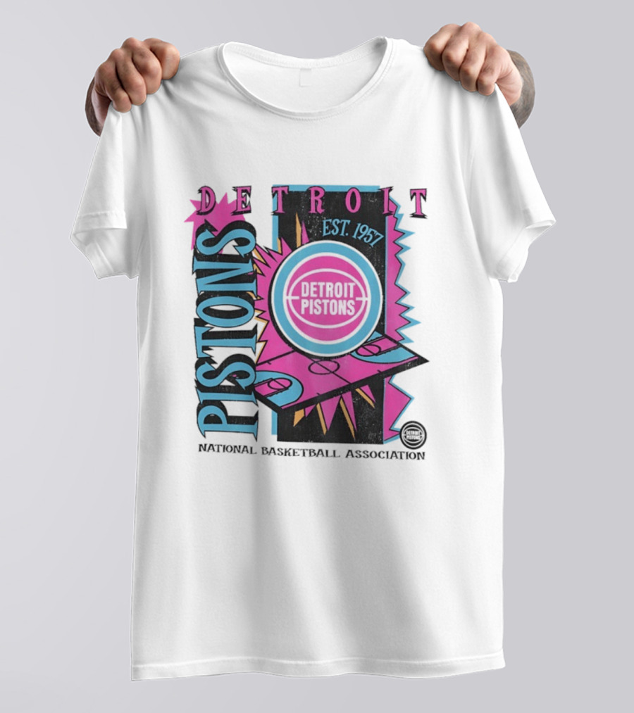 Detroit Pistons 1957 Est. Neon National Basketball Association Court T-Shirt