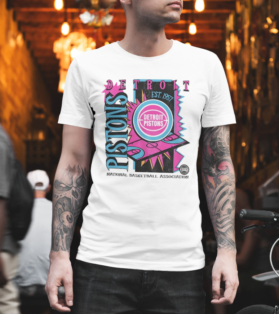 Detroit Pistons 1957 Est. Neon National Basketball Association Court T-Shirt