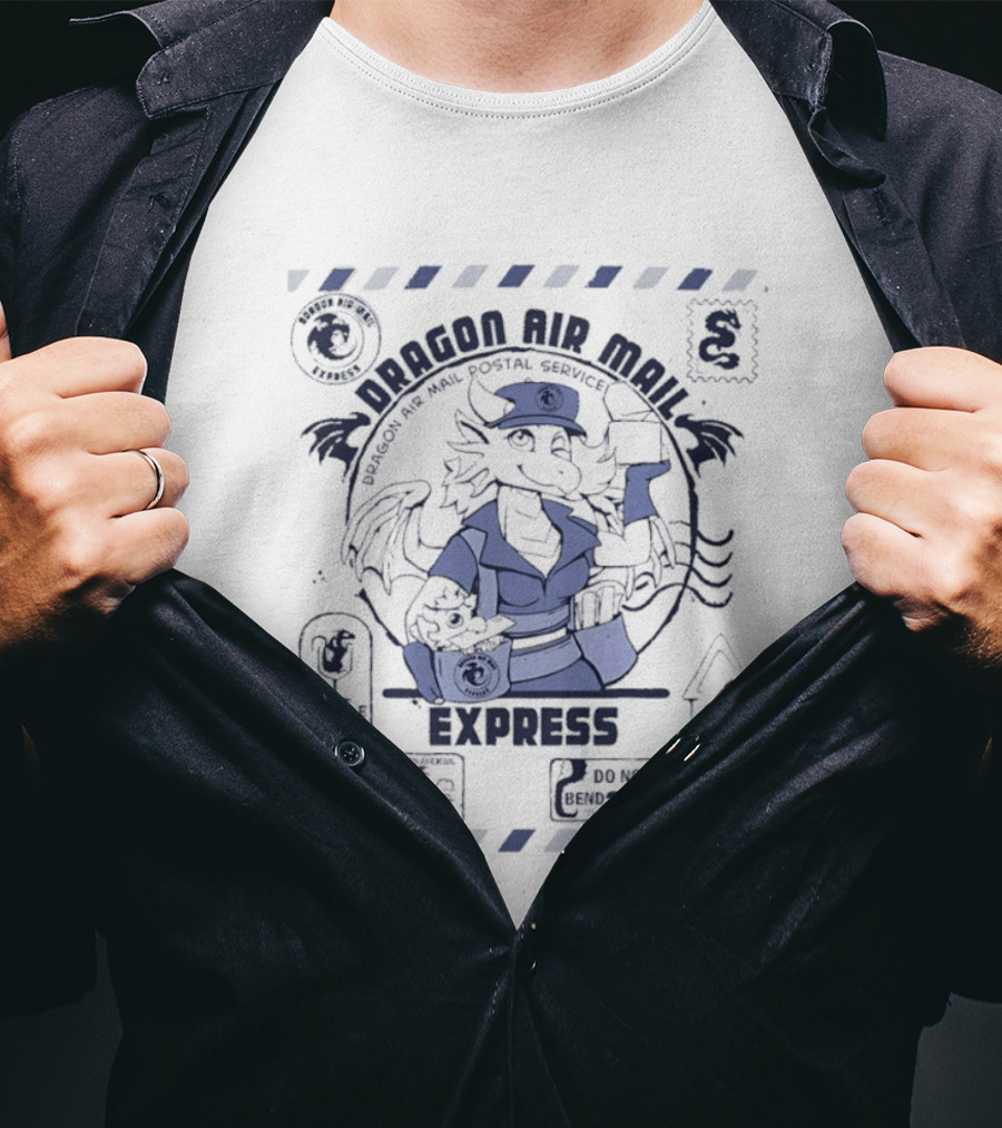 Dragon Air Mail Postal Service Express Stamp Winged Courier T-Shirt