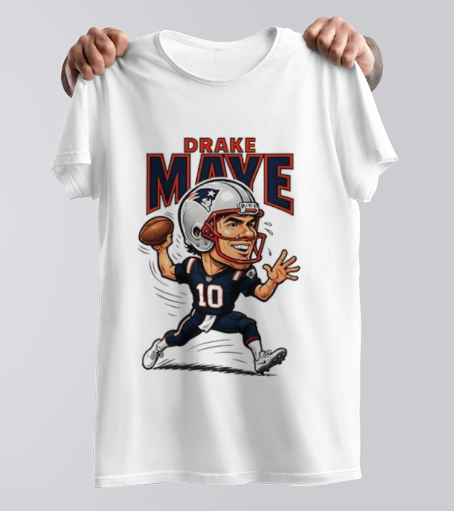 Drake Maye Football Caricature 10 Quarterback T-Shirt