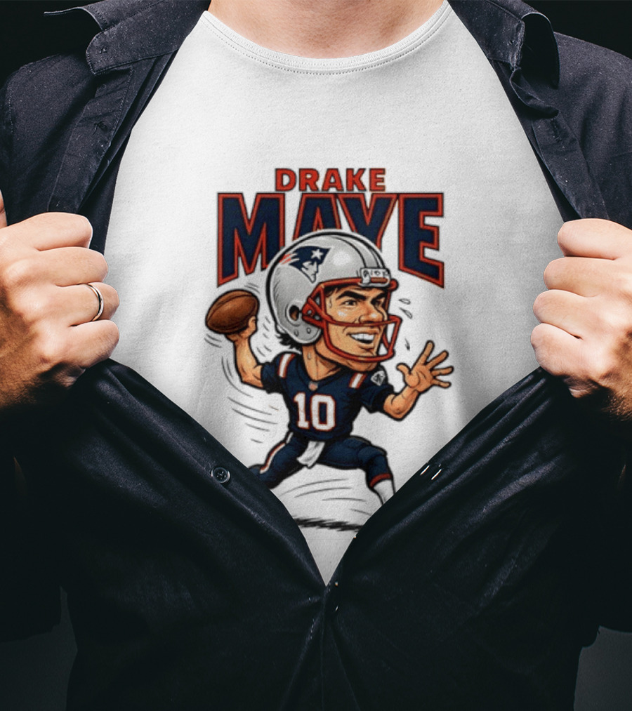 Drake Maye Football Caricature 10 Quarterback T-Shirt