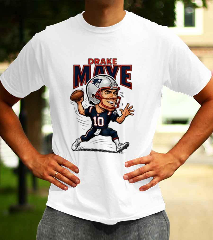 Drake Maye Football Caricature 10 Quarterback T-Shirt