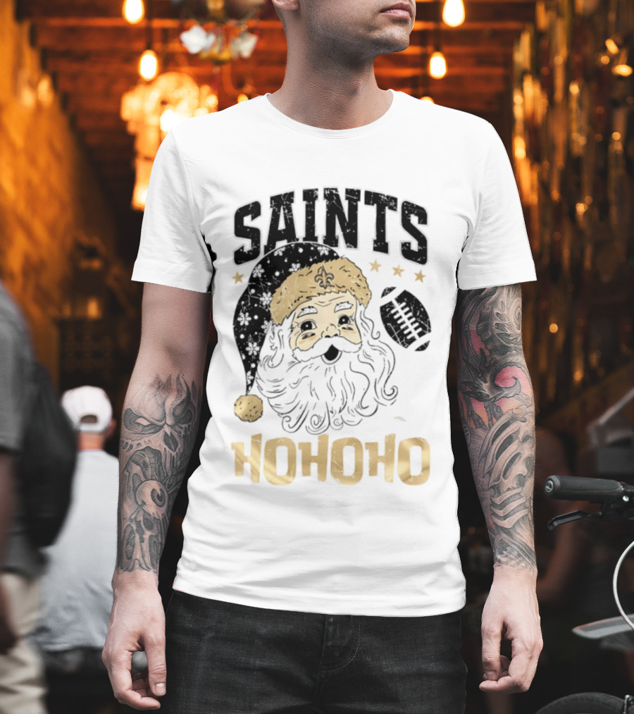 New Orleans Saints Santa Claus Ho Ho Ho Merry Christmas Football T-Shirt