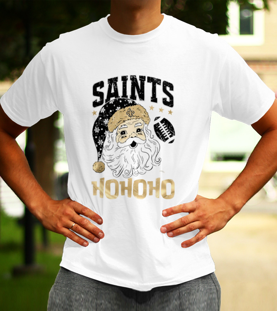 New Orleans Saints Santa Claus Ho Ho Ho Merry Christmas Football T-Shirt