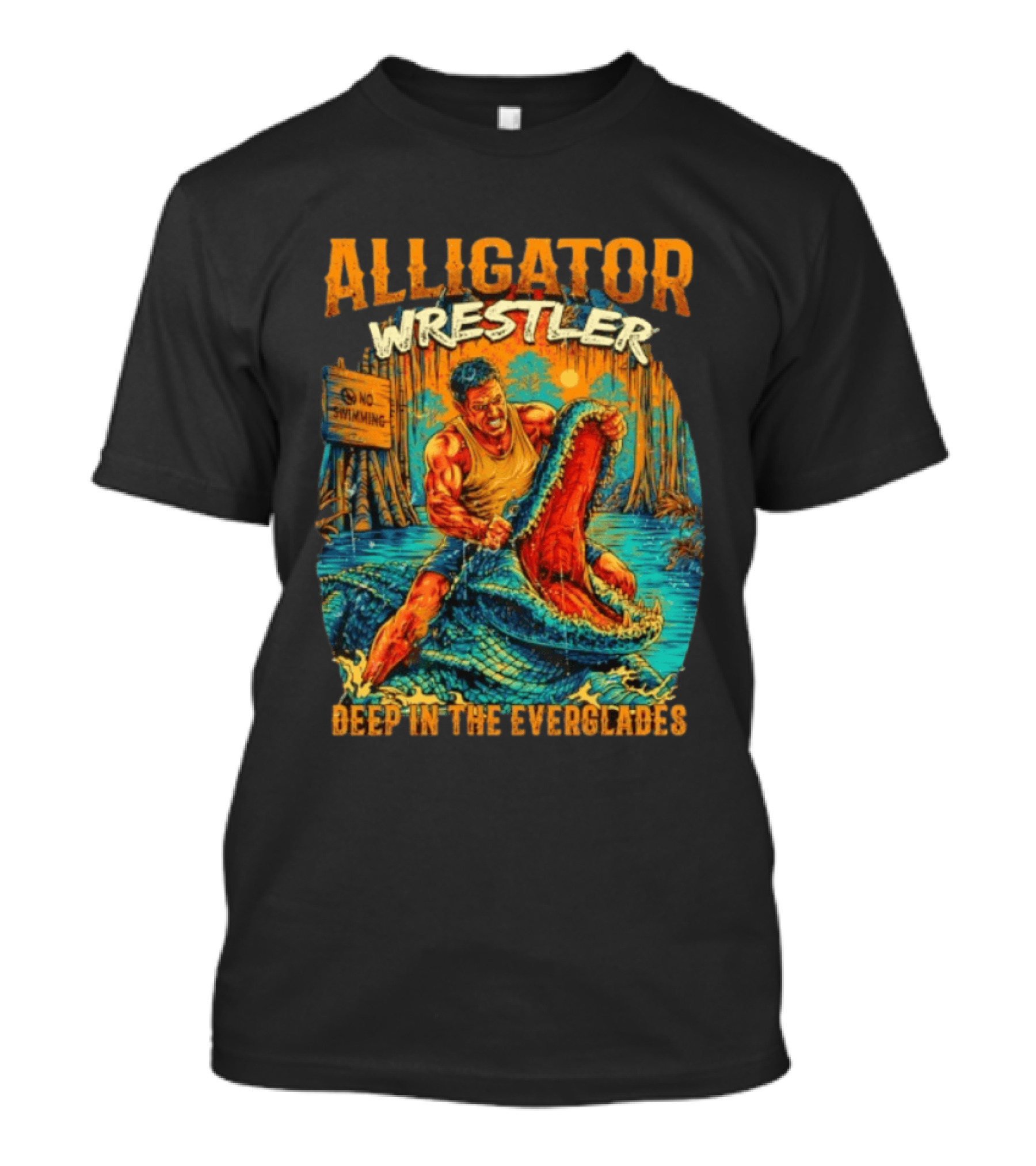 Alligator Wrestler No Swimming Deep In The Everglades T-Shirt