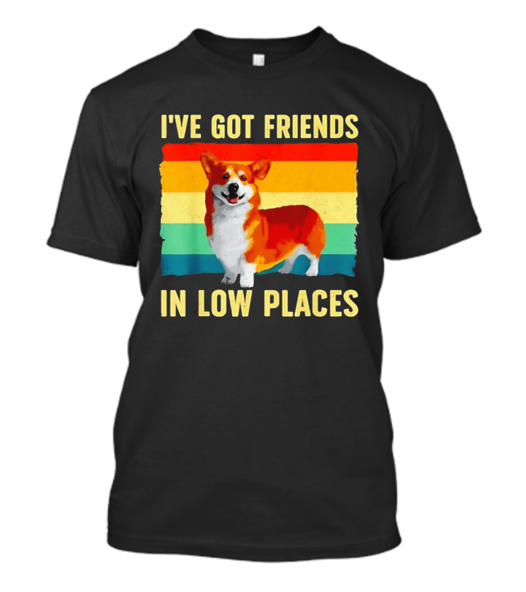 Corgi I've Got Friends In Low Places Vintage Rainbow T-Shirt