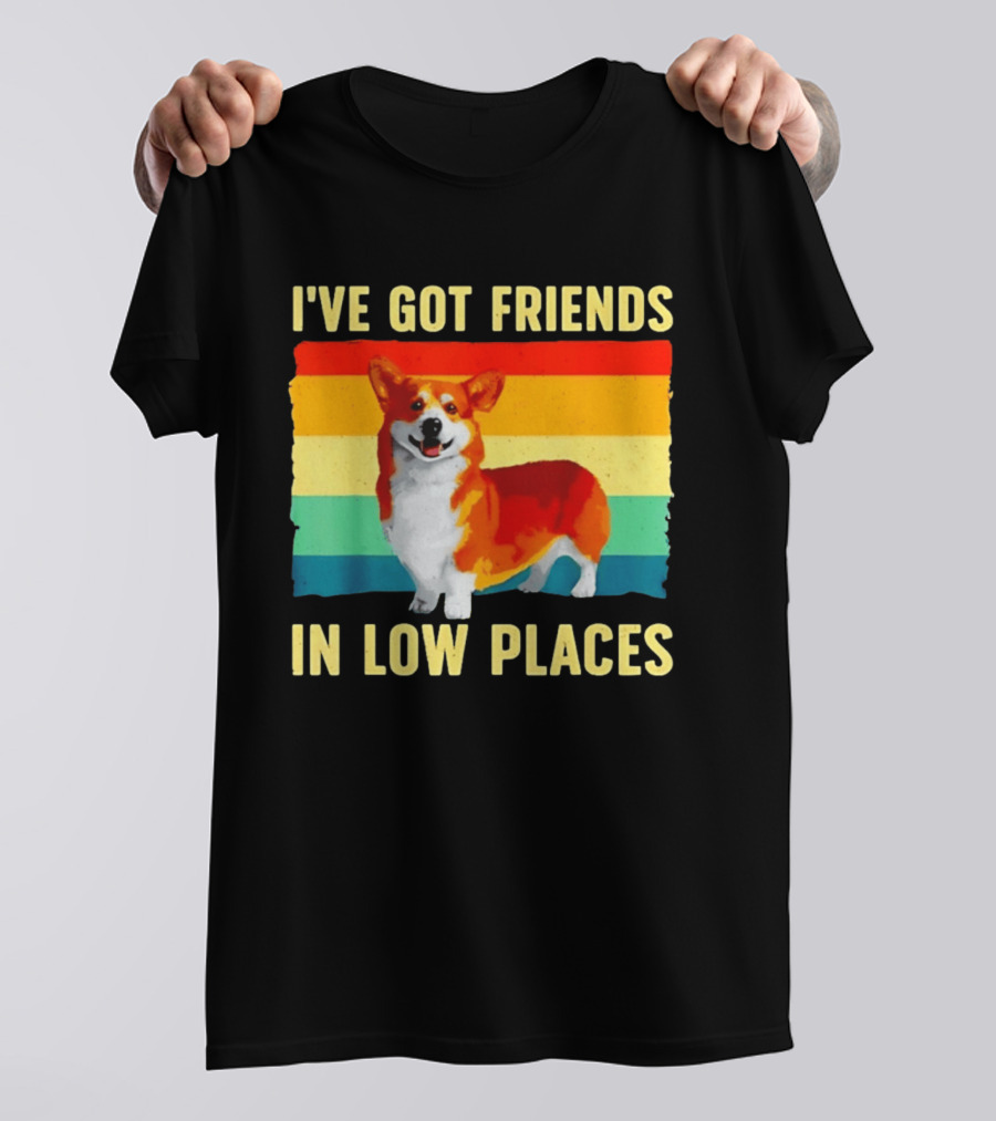 Corgi I've Got Friends In Low Places Vintage Rainbow T-Shirt