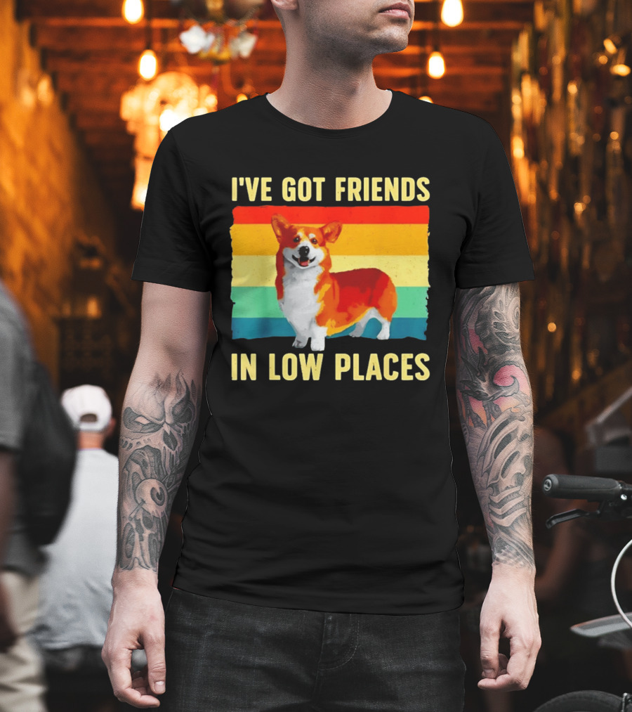 Corgi I've Got Friends In Low Places Vintage Rainbow T-Shirt